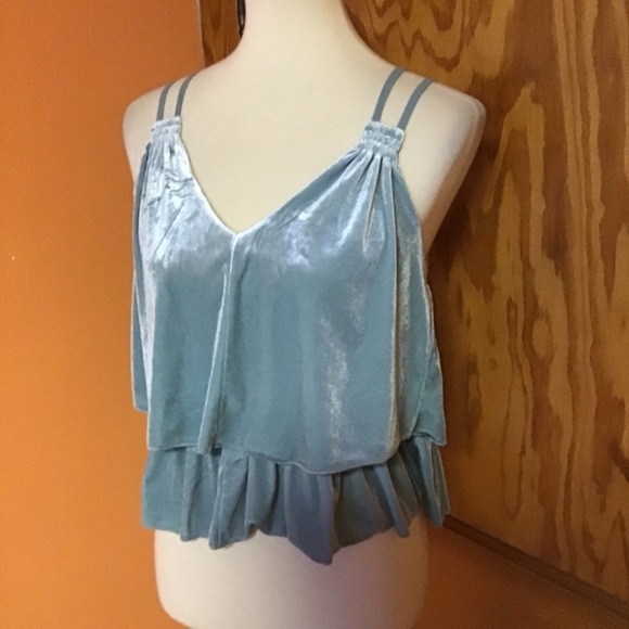 Y2K Xhilaration Blue Velvet Tiered Camisole Spaghetti Strap Top - Picture 7 of 10
